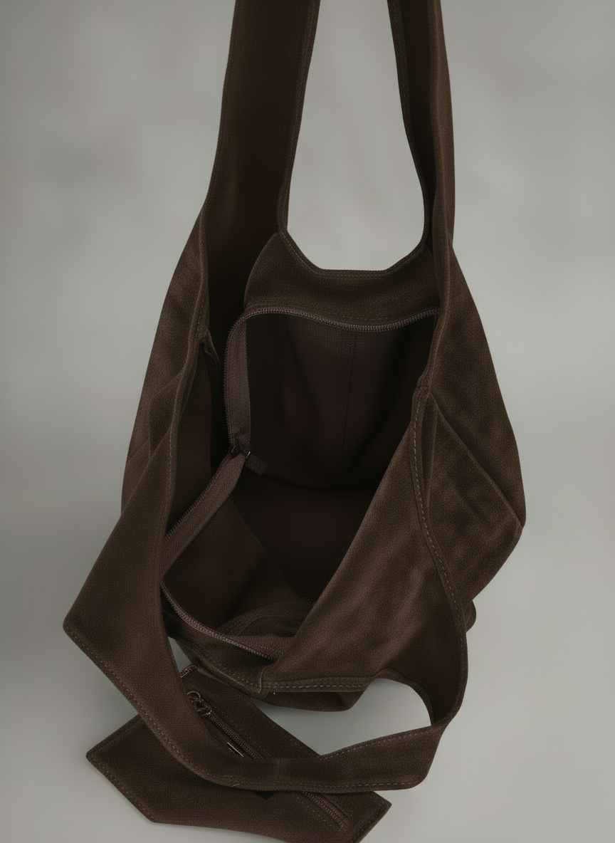 Giannina Suede Leather Shoulder Tote Bag With Internal Pouch by Clemés (Dark Chocolate)
