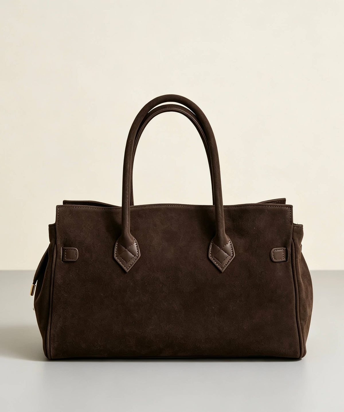 Zoe Suede Tote by Clemés - Dark Brown - front three-quarter