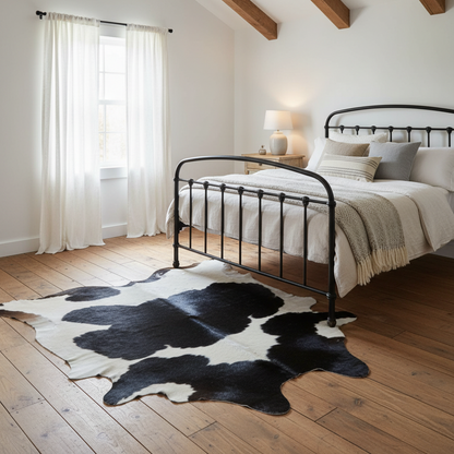 Natural Brazilian cowhide rug in Espresso & Ivory with Holstein markings, 213 x 229 cm