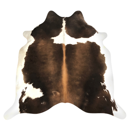 Natural Brazilian cowhide rug in Chocolate, Caramel & Ivory with exotic markings, 220 x 230 cm