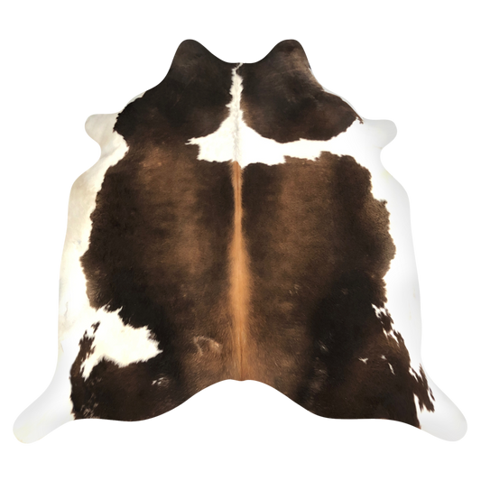 Natural Brazilian cowhide rug in Chocolate, Caramel & Ivory with exotic markings, 220 x 230 cm