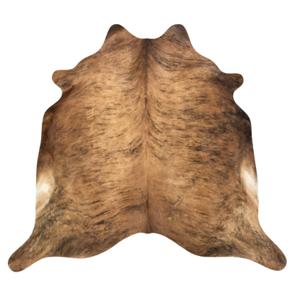 Natural Brazilian cowhide rug in Caramel, Espresso & Ivory with brindle markings, 223 x 244 cm