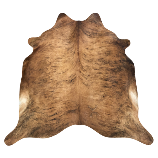 Natural Brazilian cowhide rug in Caramel, Espresso & Ivory with brindle markings, 223 x 244 cm