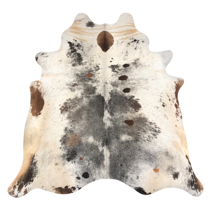 Natural Brazilian cowhide rug in Espresso, Ivory & Mocha with exotic markings, 235 x 224 cm