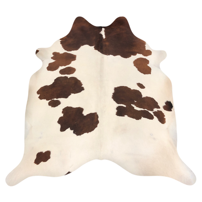 Natural Brazilian cowhide rug in Ivory & Mocha with Exotic markings, 210 x 229 cm