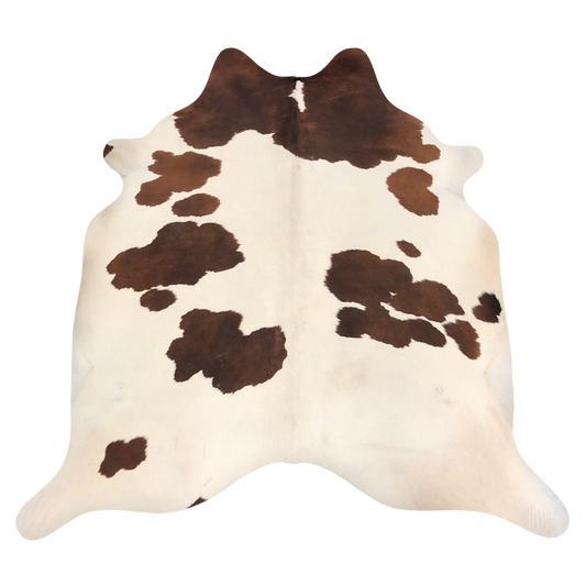 Natural Brazilian cowhide rug in Ivory & Mocha with Exotic markings, 210 x 229 cm