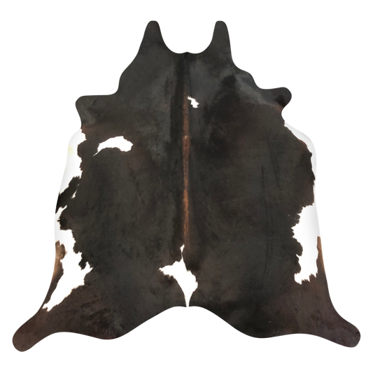 Natural Brazilian cowhide rug in Espresso, Ivory & Mocha with Exotic markings, 208 x 223 cm
