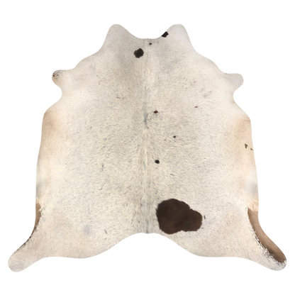 Natural Brazilian cowhide rug in Ivory, Taupe & Chocolate with Exotic markings, 204 x 230 cm