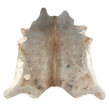 Natural Brazilian cowhide rug in Taupe, Caramel & Ivory with Exotic markings, 228 x 238 cm