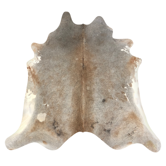 Natural Brazilian cowhide rug in Taupe, Caramel & Ivory with Exotic markings, 228 x 238 cm