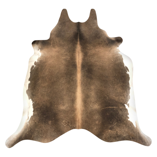 Natural Brazilian cowhide rug in Caramel, Espresso & Ivory with Exotic markings, 216 x 230 cm