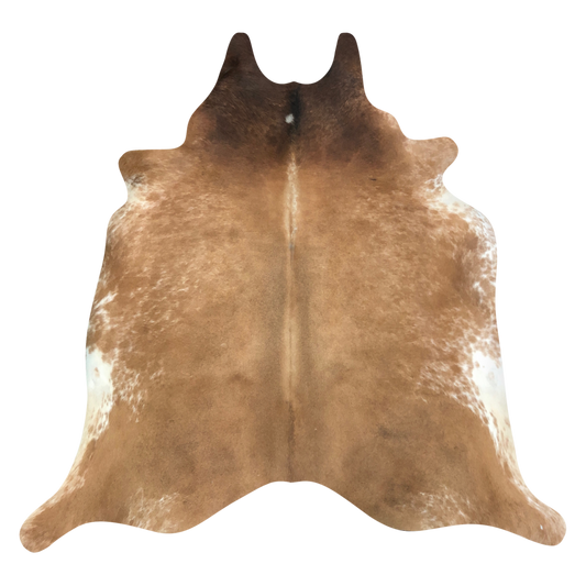 Natural Brazilian cowhide rug in Caramel, Mocha & Ivory with Exotic markings, 214 x 230 cm