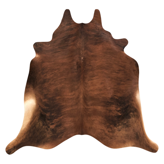 Natural Brazilian cowhide rug in Mocha, Taupe & Espresso with Brindle markings, 228 x 234 cm