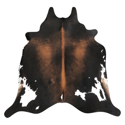 Natural Brazilian cowhide rug in Espresso, Mocha & Ivory with Exotic markings, 211 x 243 cm