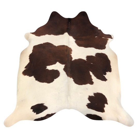 Natural Brazilian cowhide rug in Mocha & Ivory with Exotic markings, 200 x 234 cm