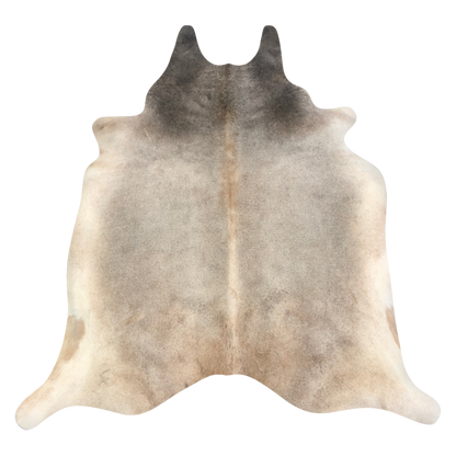 Natural Brazilian cowhide rug in Taupe & Beige with Exotic markings, 212 x 220 cm