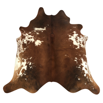 Natural Brazilian cowhide rug in Mocha & Ivory with Exotic markings, 224 x 243 cm