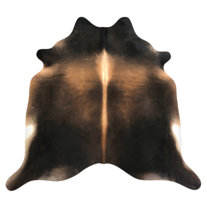 Natural Brazilian cowhide rug in Espresso, Caramel & Ivory with Exotic markings, 218 x 233 cm