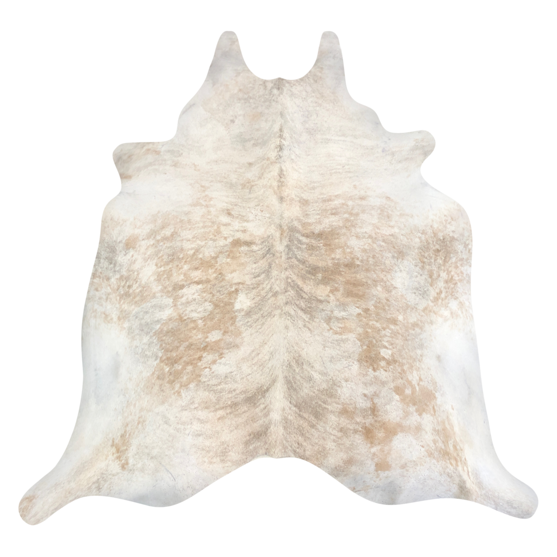 Natural Brazilian cowhide rug in Caramel, Taupe & Ivory with Brindle markings, 205 x 234 cm
