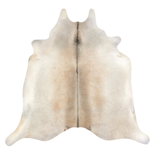 Natural Brazilian cowhide rug in Ivory & Beige with Exotic markings, 218 x 220 cm