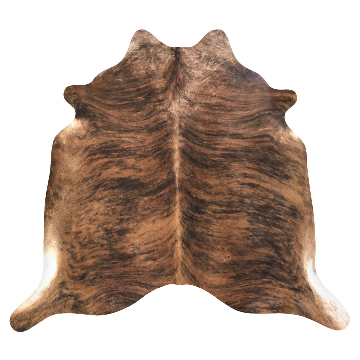 Natural Brazilian cowhide rug in Mocha, Espresso & Ivory with Brindle markings, 214 x 238 cm
