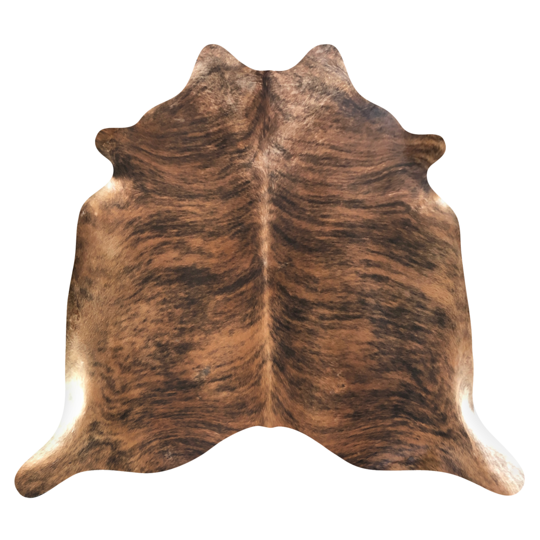 Natural Brazilian cowhide rug in Mocha, Espresso & Ivory with Brindle markings, 214 x 238 cm