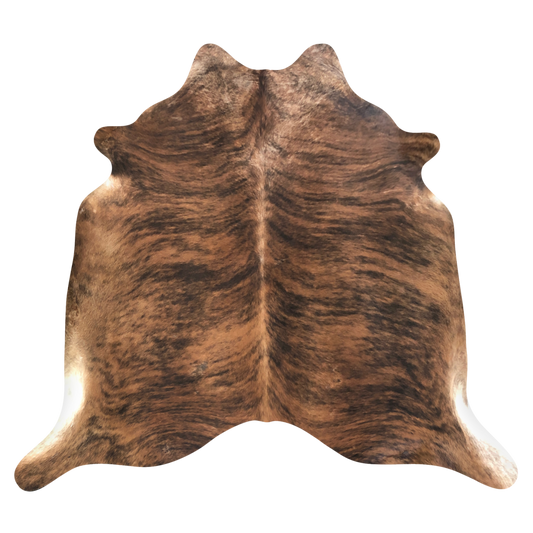 Natural Brazilian cowhide rug in Mocha, Espresso & Ivory with Brindle markings, 214 x 238 cm