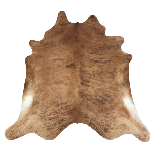 Natural Brazilian cowhide rug in Mocha, Espresso & Ivory with Brindle markings, 212 x 225 cm