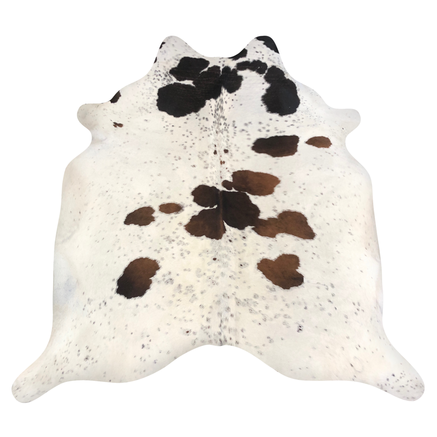 Natural Brazilian cowhide rug in Ivory, Mocha & Espresso with Exotic markings, 210 x 233 cm