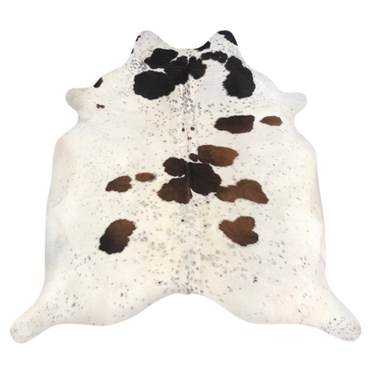 Natural Brazilian cowhide rug in Ivory, Mocha & Espresso with Exotic markings, 210 x 233 cm