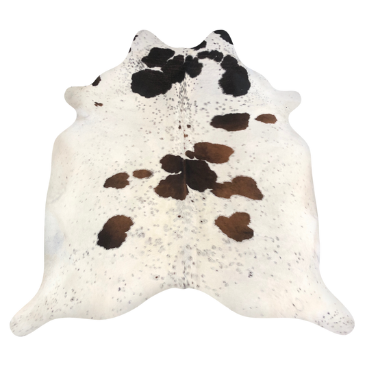 Natural Brazilian cowhide rug in Ivory, Mocha & Espresso with Exotic markings, 210 x 233 cm