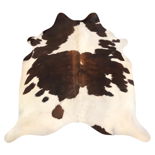 Natural Brazilian cowhide rug in Ivory, Chocolate & Mocha with Exotic markings, 222 x 230 cm