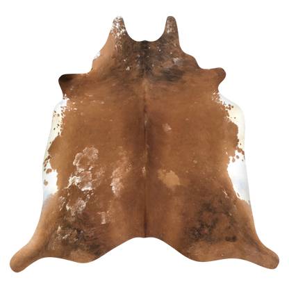 Natural Brazilian cowhide rug in Caramel, Taupe & Ivory with Exotic markings, 210 x 220 cm