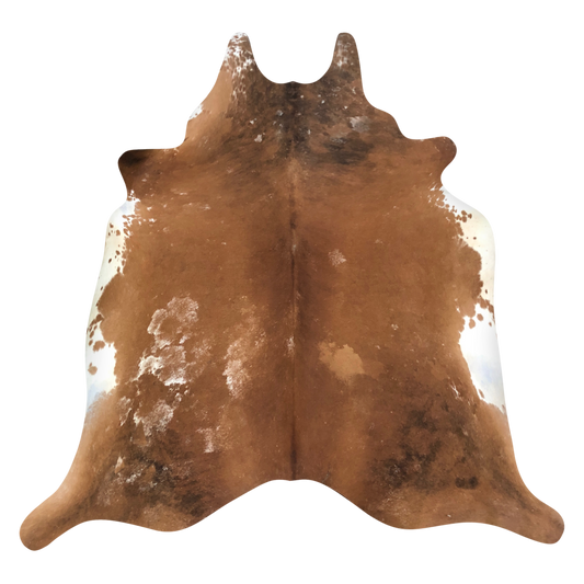 Natural Brazilian cowhide rug in Caramel, Taupe & Ivory with Exotic markings, 210 x 220 cm