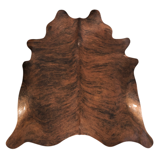 Natural Brazilian cowhide rug in Mocha, Espresso & Ivory with Brindle markings, 197 x 232 cm