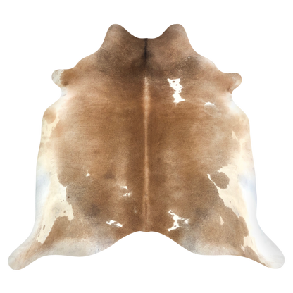 Natural Brazilian cowhide rug in Caramel & Ivory with Exotic markings, 220 x 223 cm