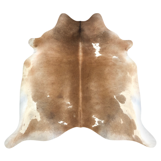 Natural Brazilian cowhide rug in Caramel & Ivory with Exotic markings, 220 x 223 cm
