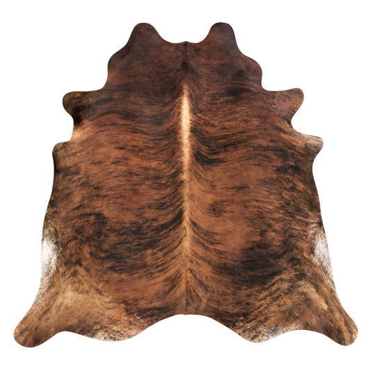 Natural Brazilian cowhide rug in Mocha, Espresso & Ivory with Brindle markings, 212 x 234 cm