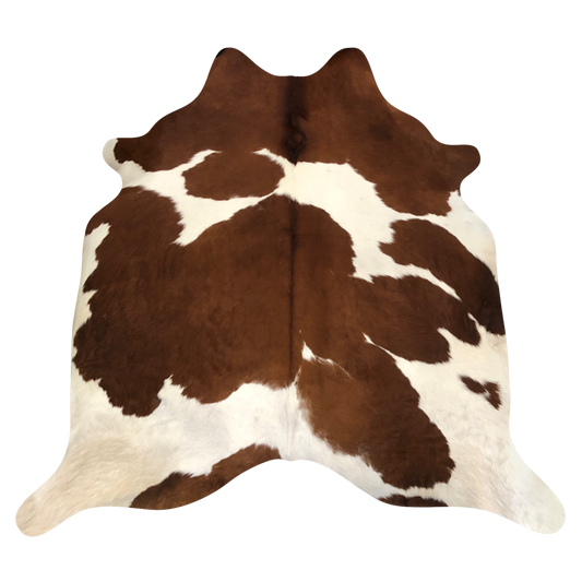 Natural Brazilian cowhide rug in Mocha & Ivory with exotic markings, 185 x 223 cm