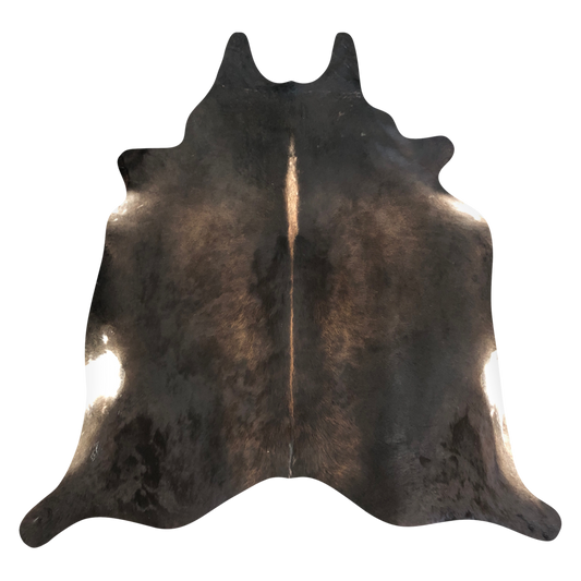 Natural Brazilian cowhide rug in Espresso, Caramel & Ivory with exotic markings, 228 x 270 cm