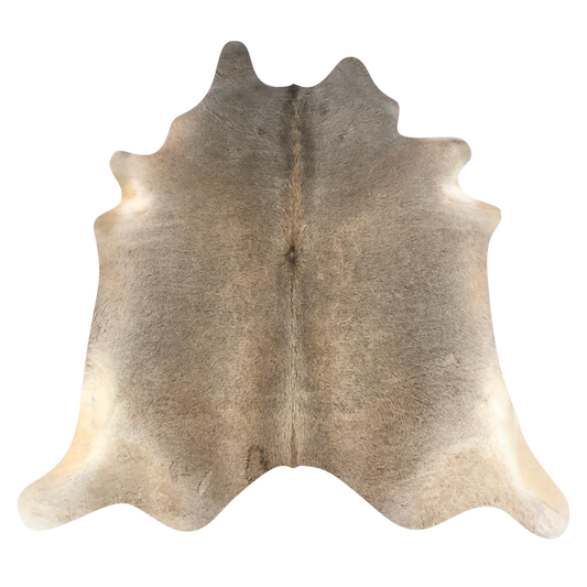 Natural Brazilian cowhide rug in Taupe, Caramel & Ivory with exotic markings, 228 x 244 cm
