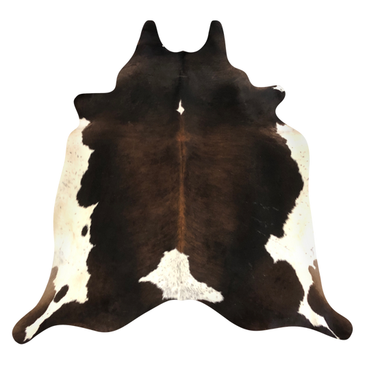 Natural Brazilian cowhide rug in Espresso, Mocha & Ivory with exotic markings, 200 x 243 cm