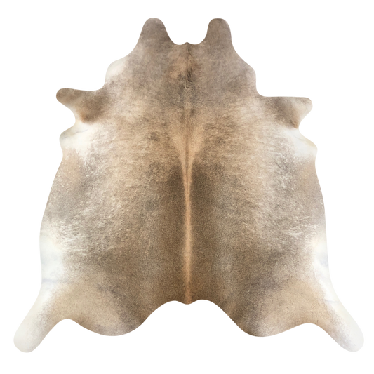 Natural Brazilian cowhide rug in Taupe, Caramel & Ivory with exotic markings, 224 x 240 cm
