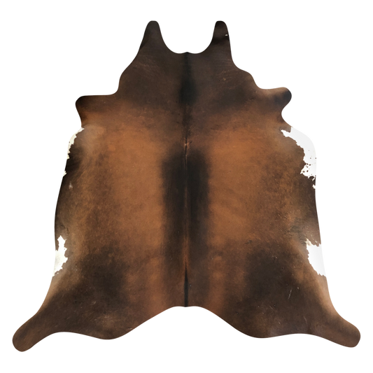 Natural Brazilian cowhide rug in Mocha, Espresso & Ivory with exotic markings, 210 x 244 cm