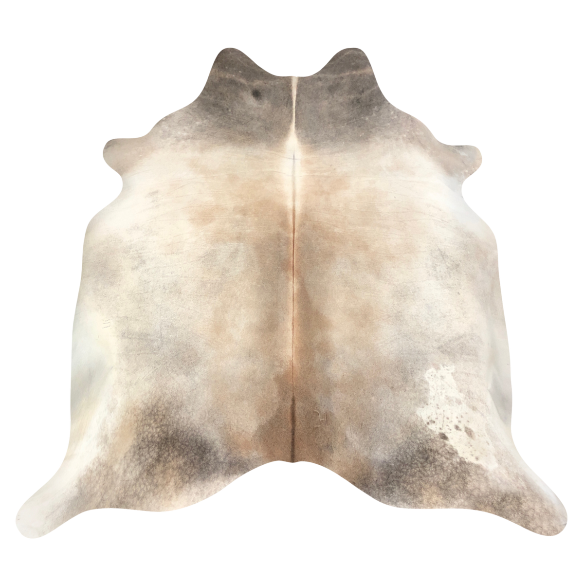 Natural Brazilian cowhide rug in Beige, Taupe & Ivory with exotic markings, 238 x 230 cm