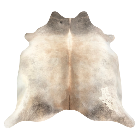 Natural Brazilian cowhide rug in Beige, Taupe & Ivory with exotic markings, 238 x 230 cm