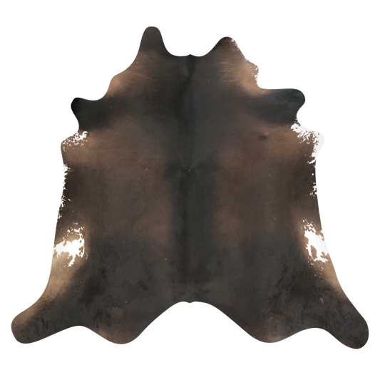 Natural Brazilian cowhide rug in Espresso, Mocha & Ivory with exotic markings, 214 x 232 cm