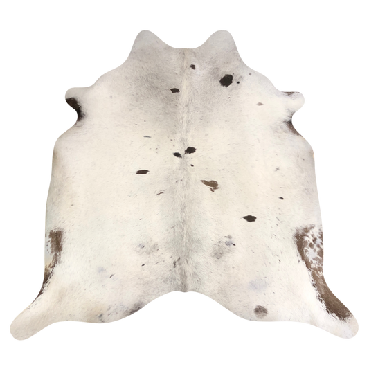 Natural Brazilian cowhide rug in Ivory, Espresso & Mocha with exotic markings, 212 x 227 cm