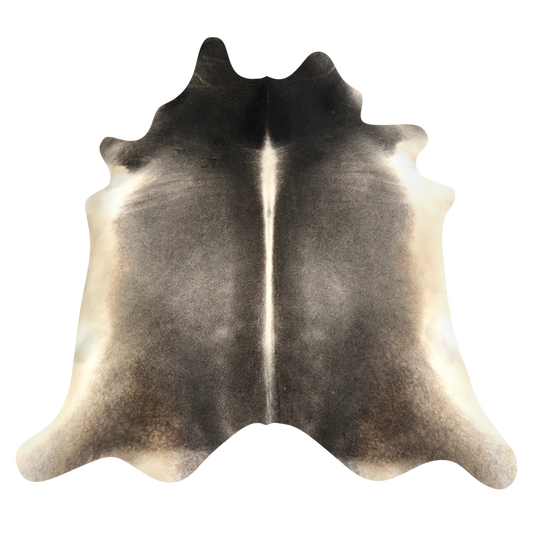 Natural Brazilian cowhide rug in Espresso & Ivory with exotic markings, 218 x 223 cm