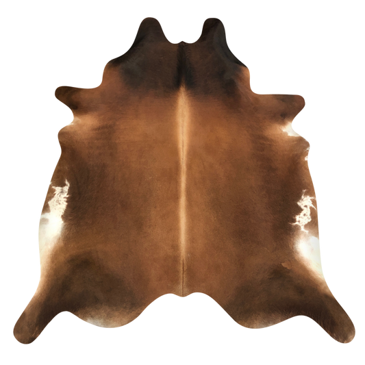 Natural Brazilian cowhide rug in Mocha & Ivory with Exotic markings, 221 x 243 cm